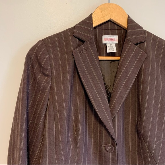 ANN TAYLOR wool blend Blazer Suit Jacket Brown Pin Stripe Career Work Size 8P - Picture 4 of 10